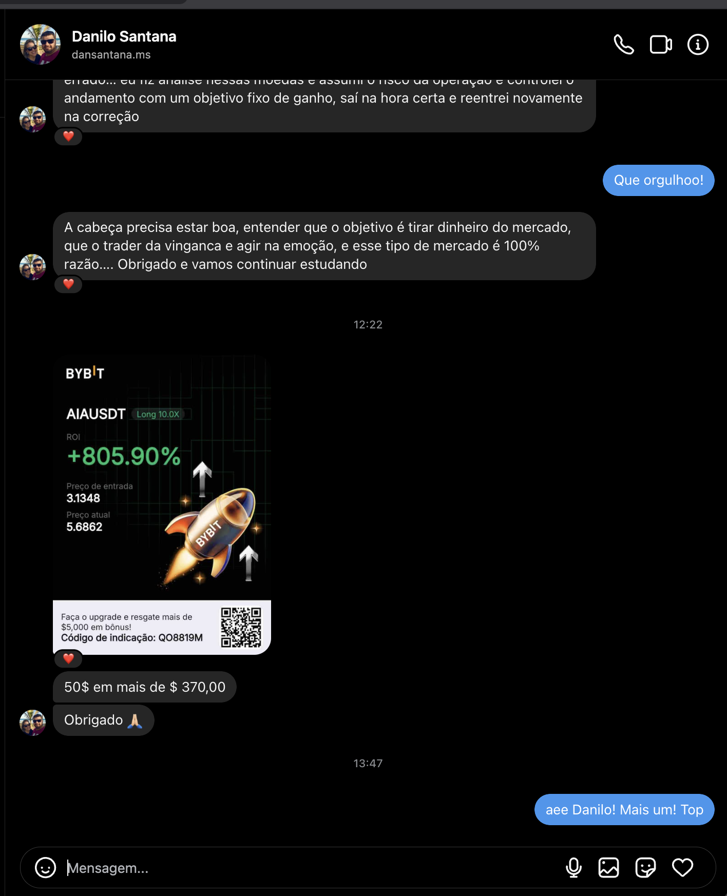 Feedback de membro após lucro de +805,90%