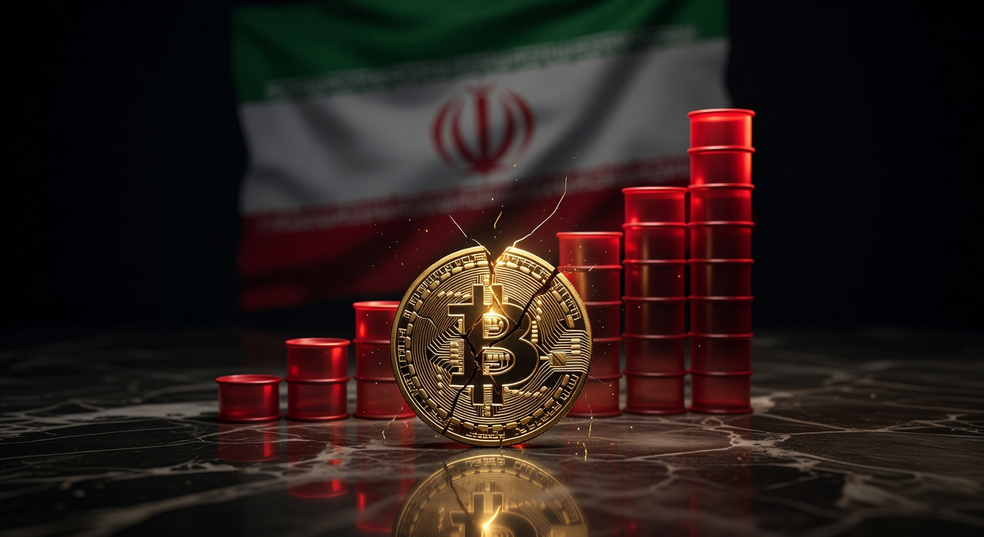 Bitcoin caindo com gráficos de petróleo em alta e tensões no Irã, impacto no mercado cripto brasileiro.