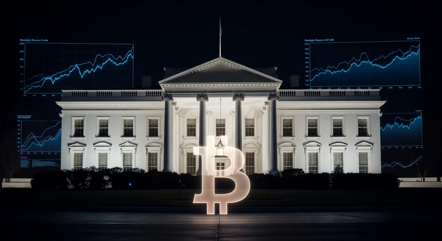 Casa Branca sinalizando reserva estratégica de Bitcoin sob Trump, impacto bullish no mercado cripto.