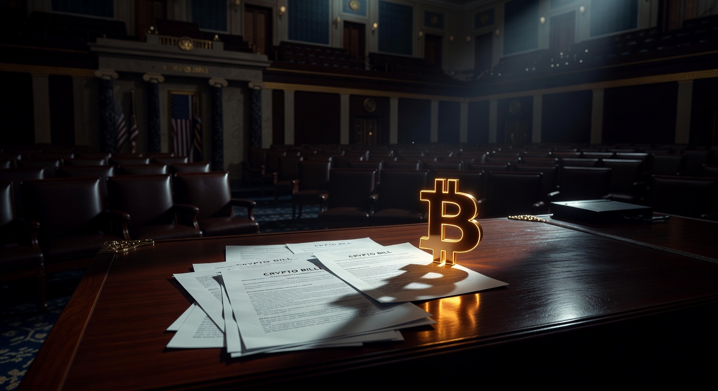 Sessão do Congresso EUA debatendo projeto de lei de estrutura cripto, impacto bullish no Bitcoin e mercado brasileiro.