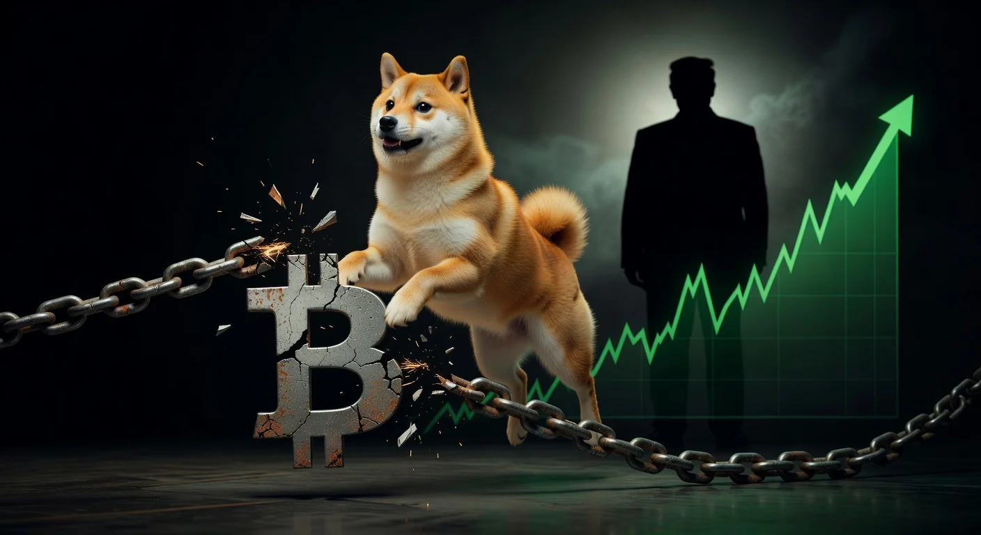 Dogecoin +10% rompe com Bitcoin, OI recorde anual em meio a evento Trump meme coins.