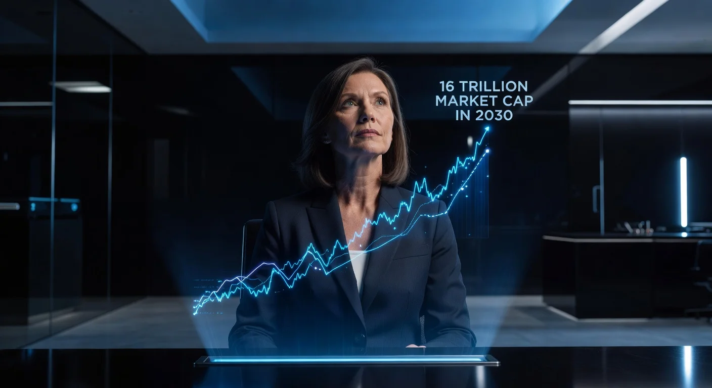 Cathie Wood ARK Invest com gráfico BTC 16 trilhões 2030, previsao ark bitcoin 2030.